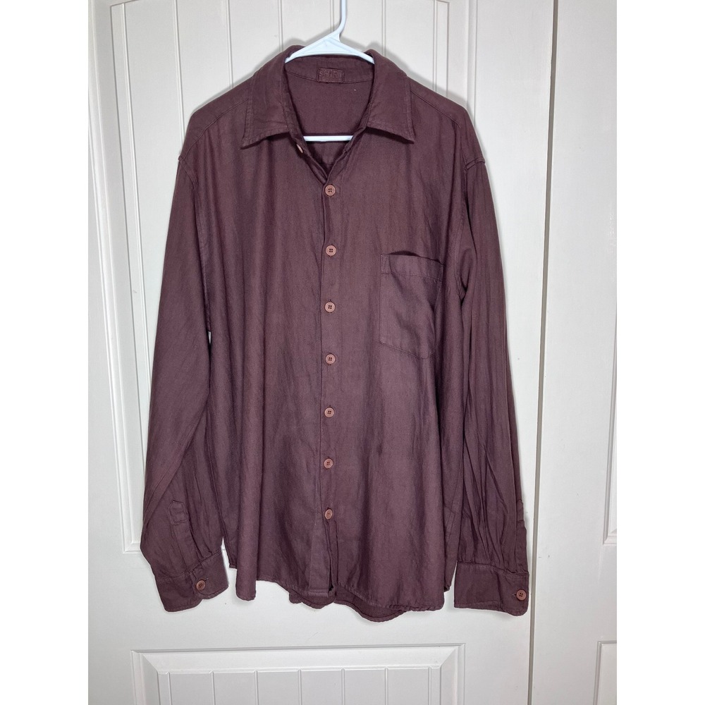 CP Shades Garment Dyed Cotton Button Front Shirt XL Brown Made in USA‎ Casual